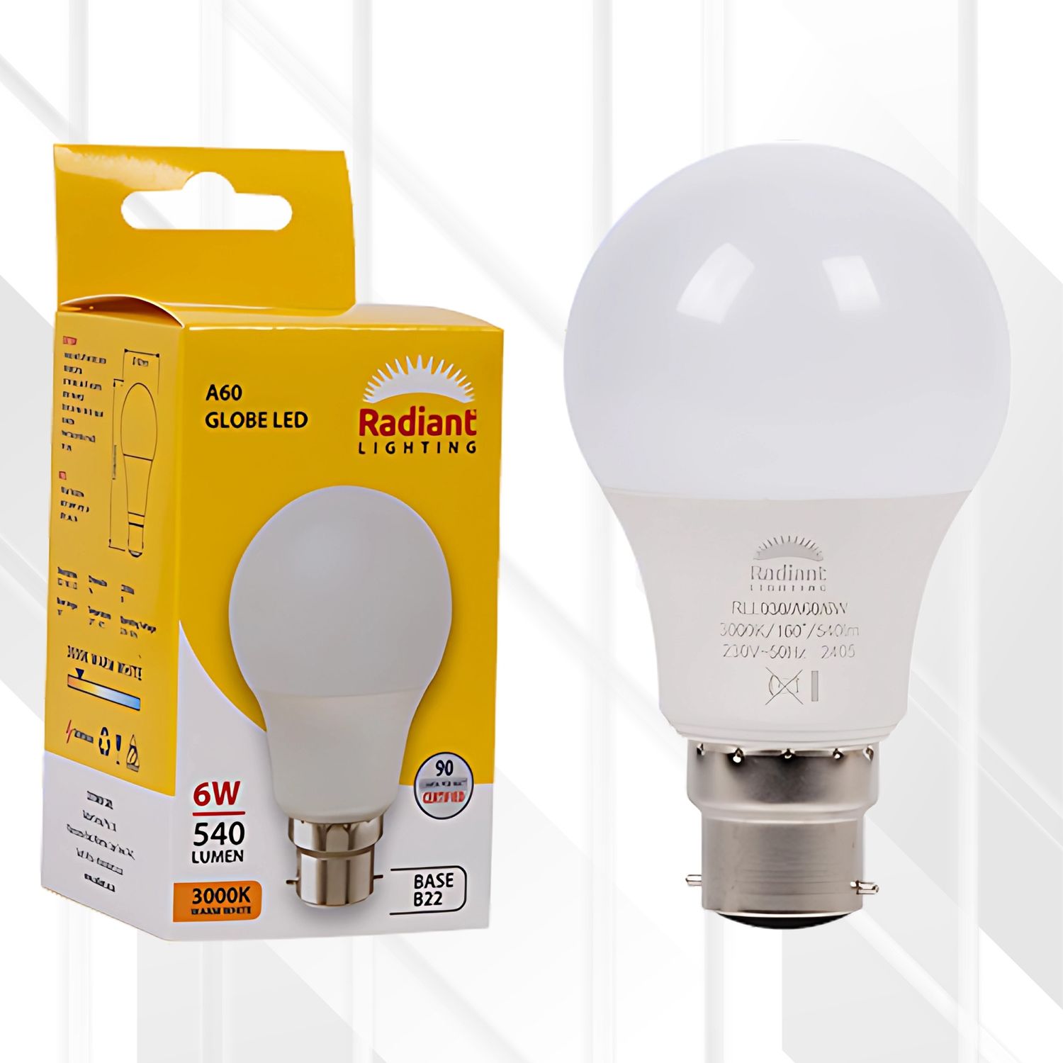 A60 6W Globe LED B22, Colour Temperature: 3000K (Warm White)