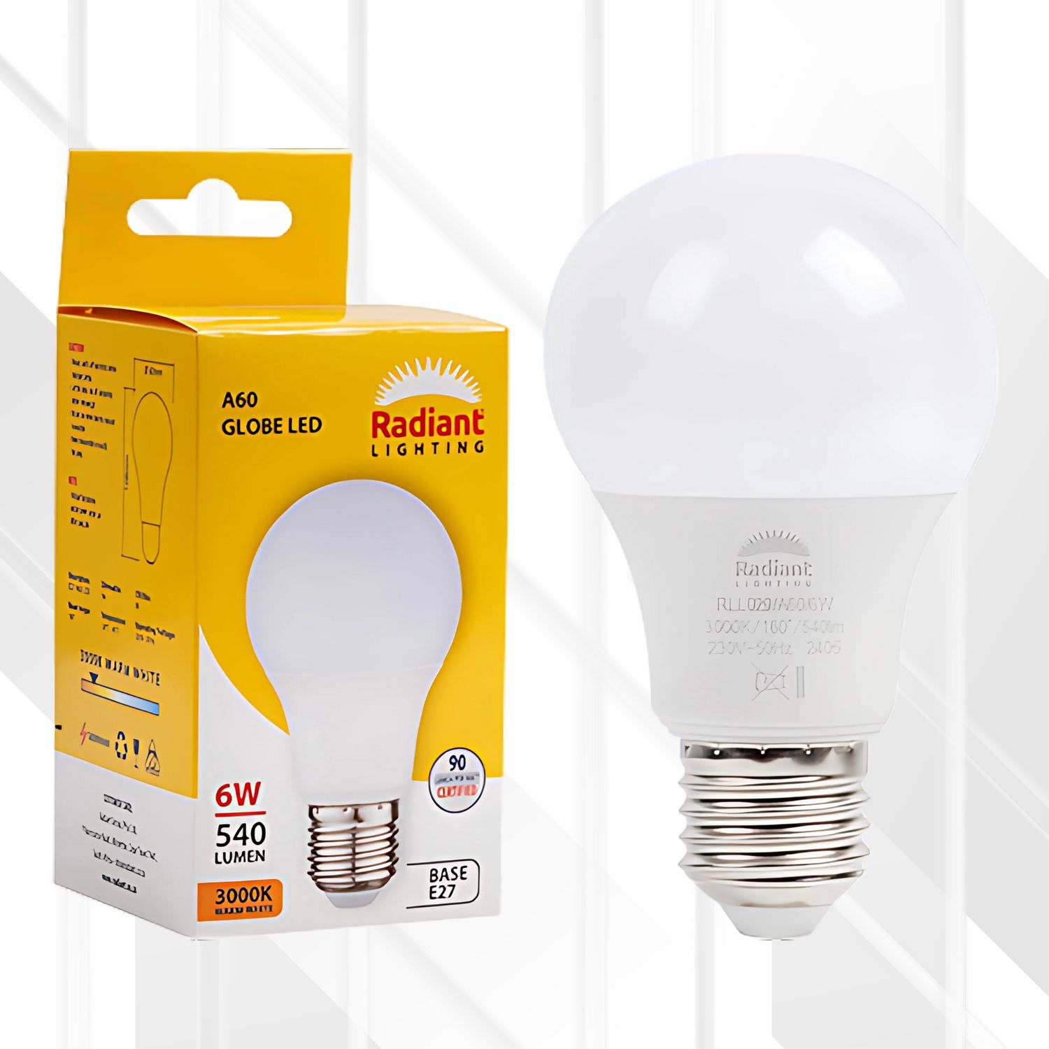 A60 6W Globe LED E27, Colour Temperature: 3000K (Warm White)