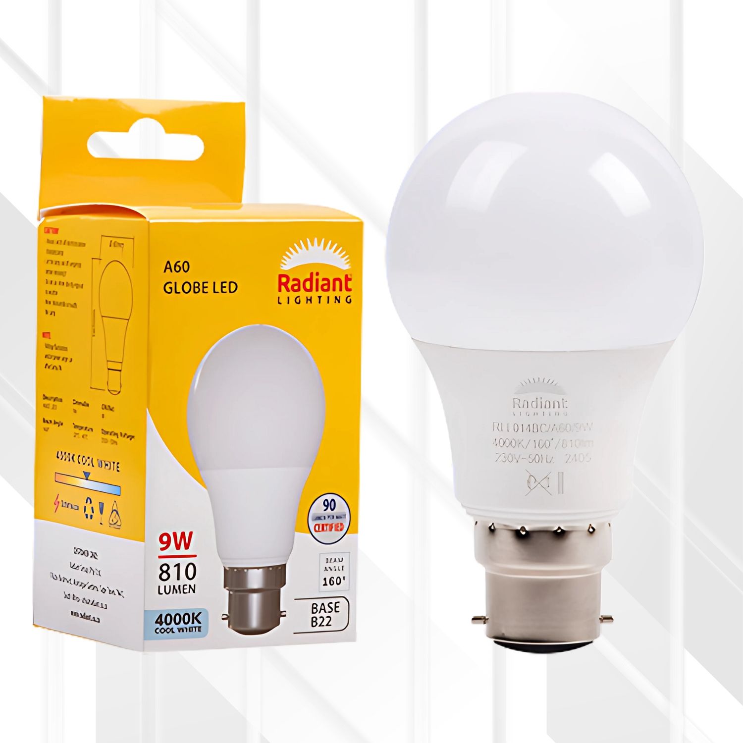 A60 9W Globe LED B22, Colour Temperature: 4000K (Cool White)