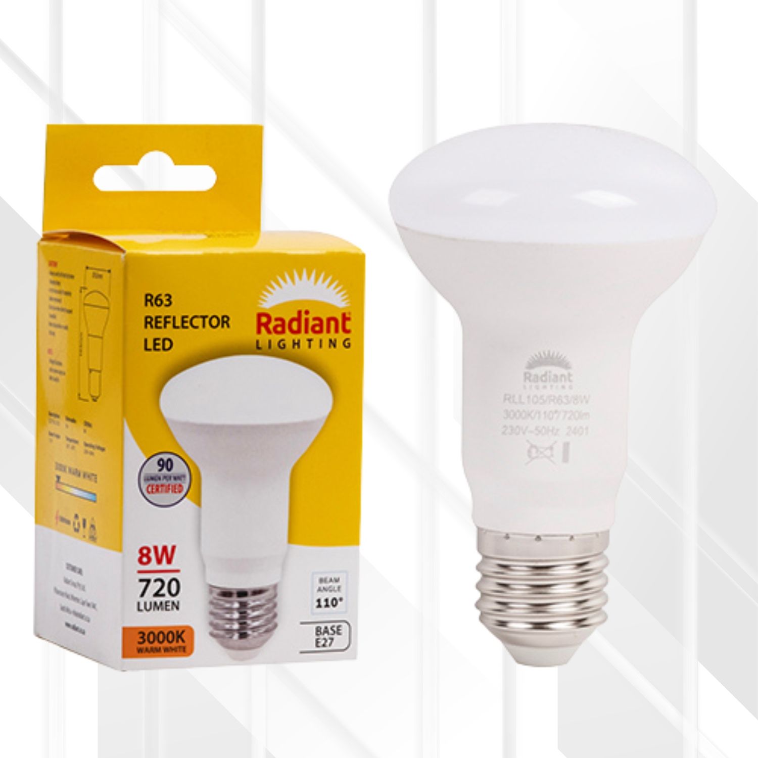 R63 Reflector 8W LED E27, Colour Temperature: 3000K (Warm White)