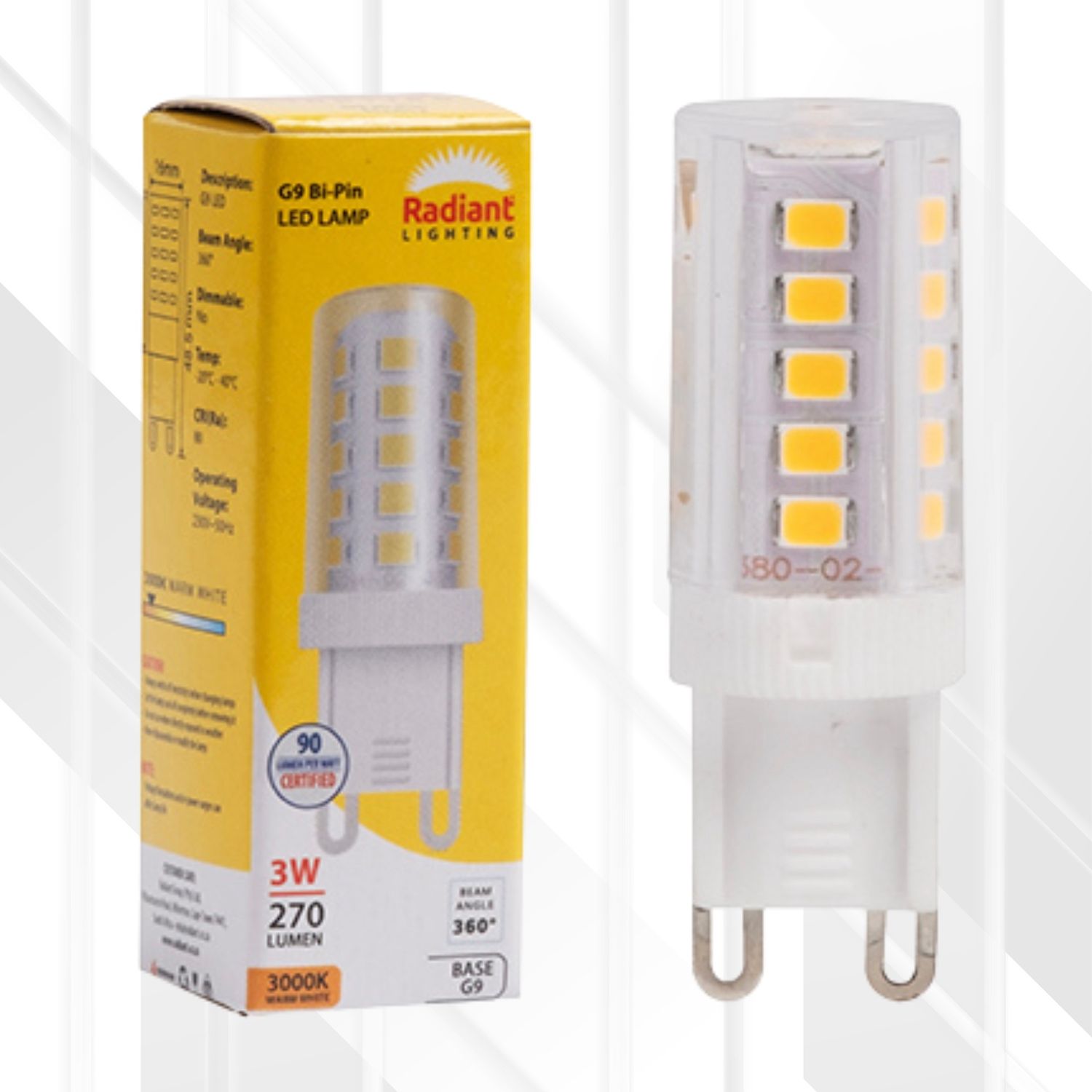Bi-Pin 3W LED G9 230V, Colour Temperature: 3000K (Warm White)
