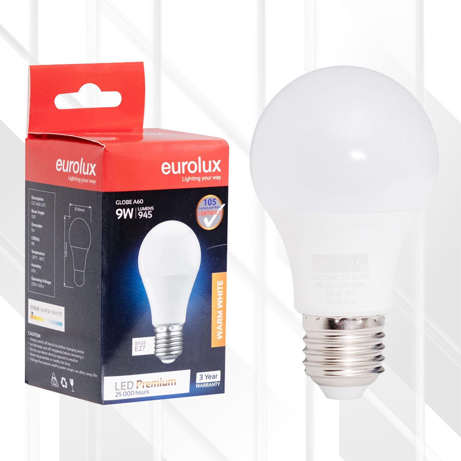 A60 Premium 9W LED E27, Colour Temperature: 3000K (Warm White)