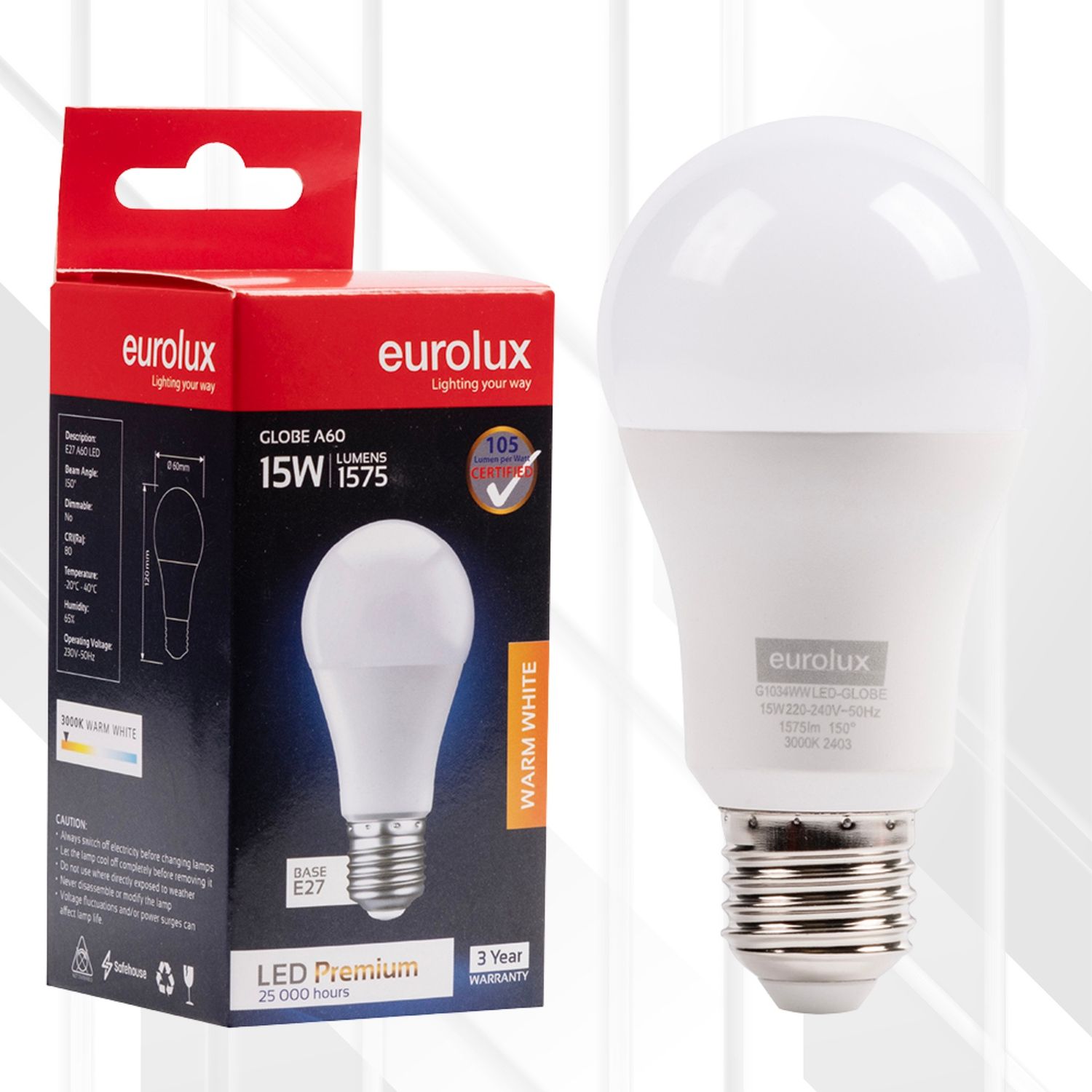 A60 Premium 15W LED E27, Colour Temperature: 3000K (Warm White)