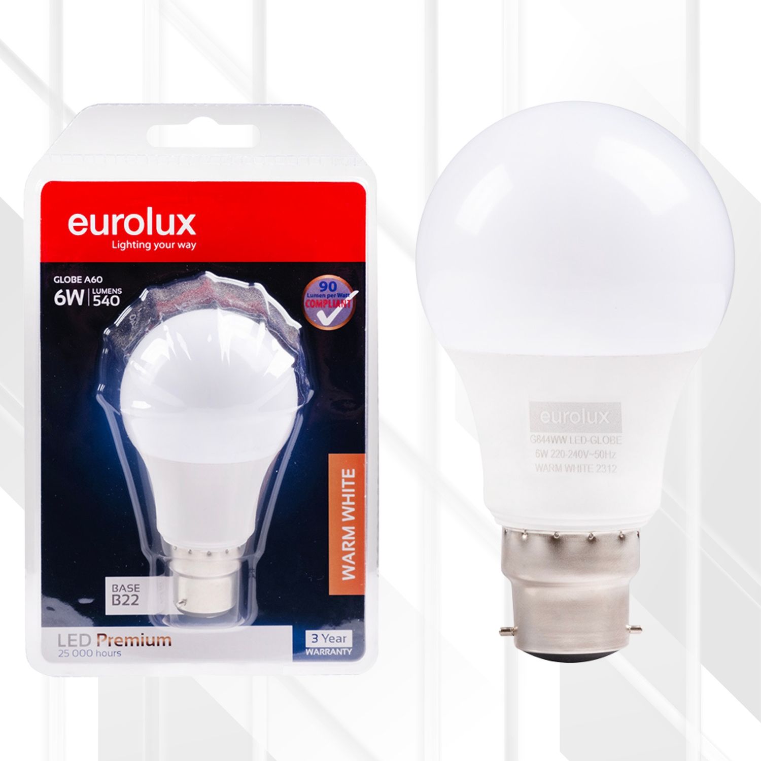 A60 Premium 6W LED B22 Blister, Colour Temperature: 3000K (Warm White)