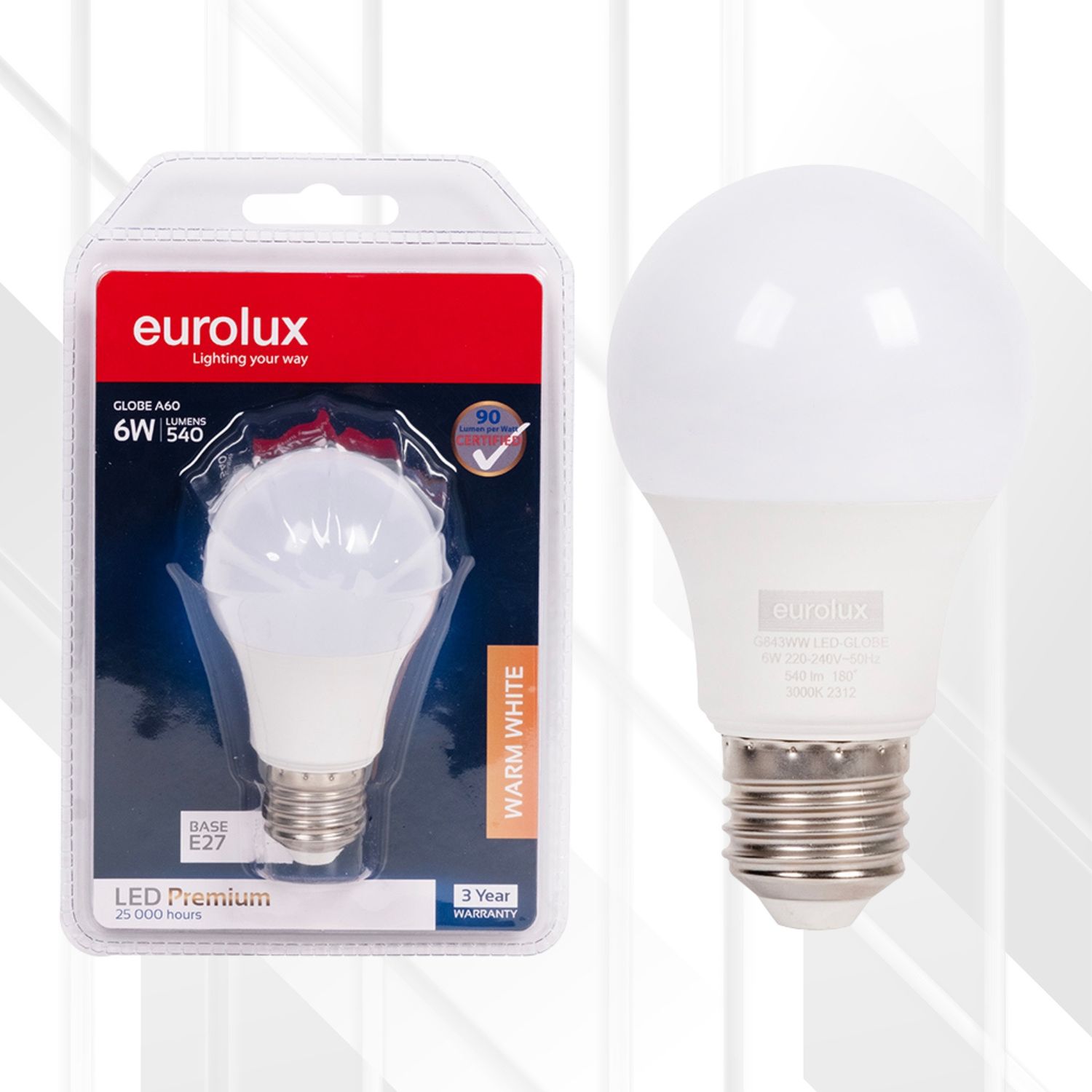 A60 Premium 6W LED E27 Blister, Colour Temperature: 3000K (Warm White)