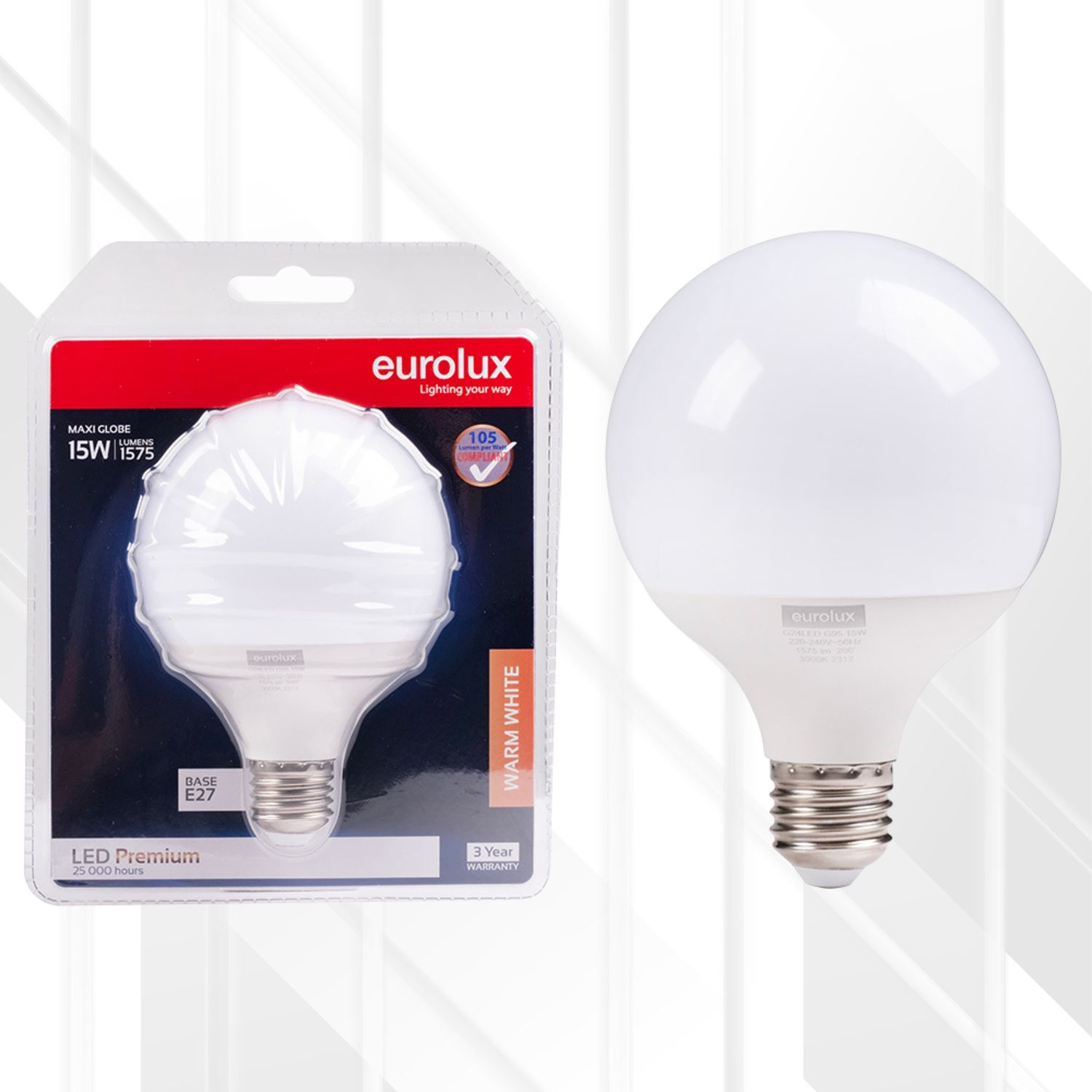 Maxi Globe Premium 15W LED E27 95mm, Colour Temperature: 3000K (Warm White)