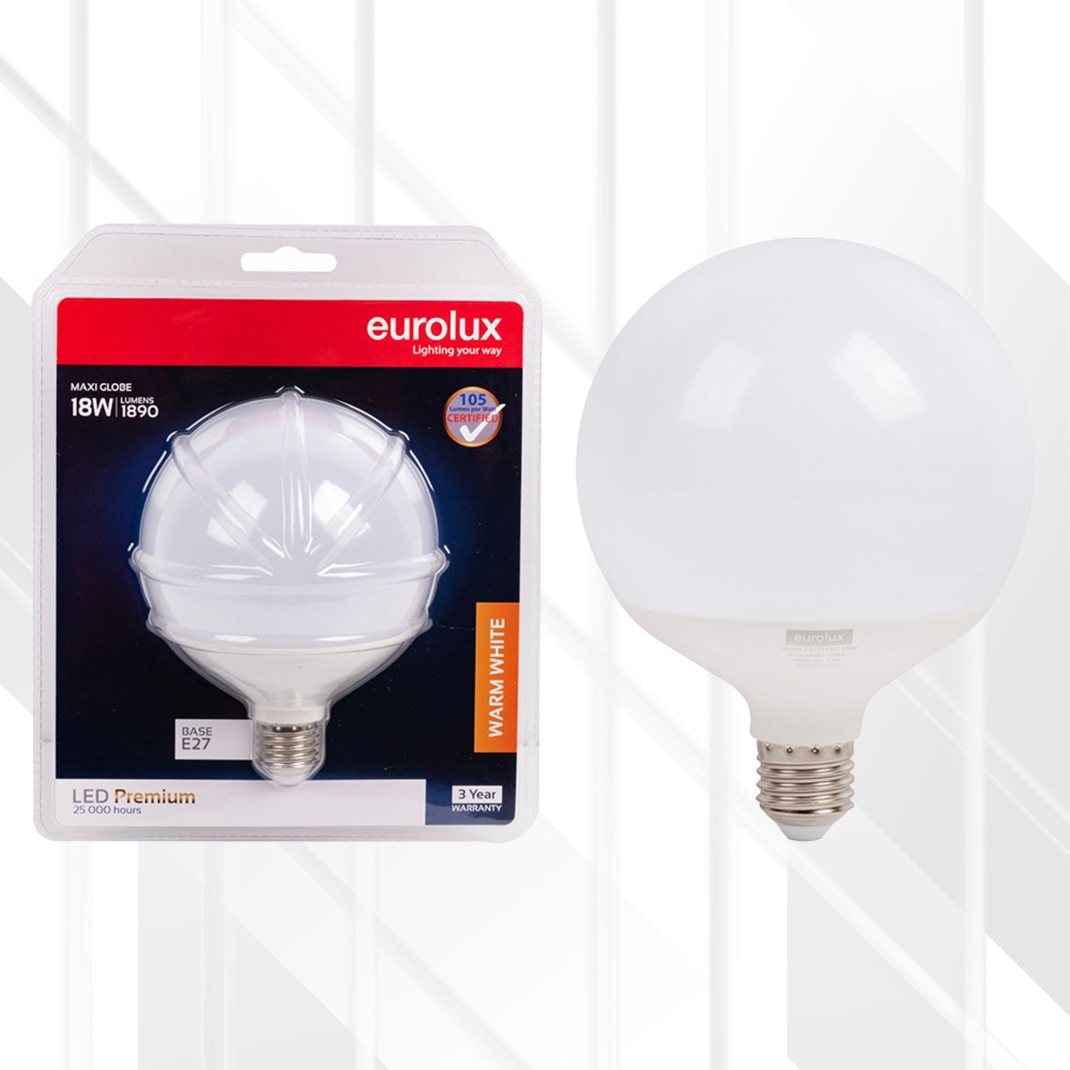 Maxi Globe Premium 18W LED E27 120mm, Colour Temperature: 3000K (Warm White)