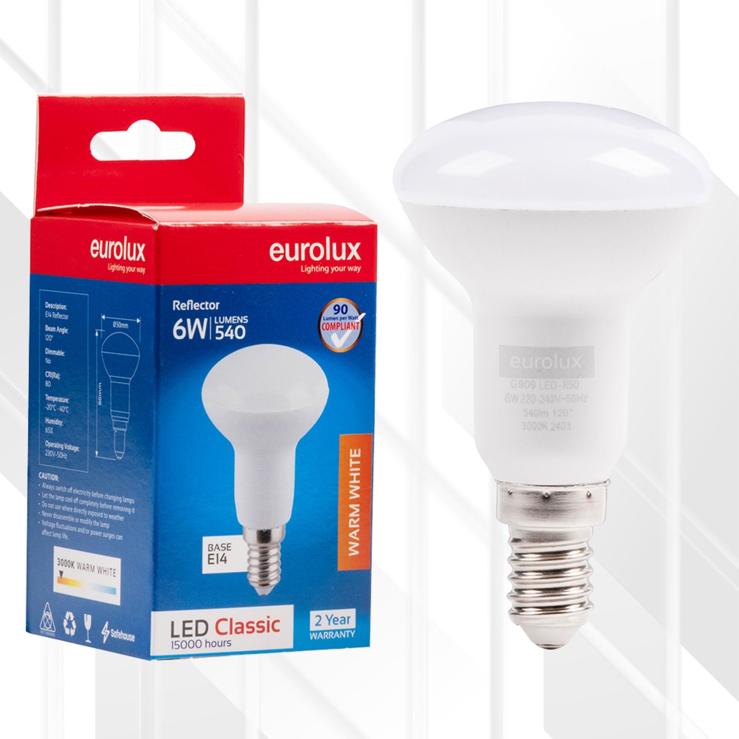 R50 Reflector Premium 6W LED E14, Colour Temperature: 3000K (Warm White)