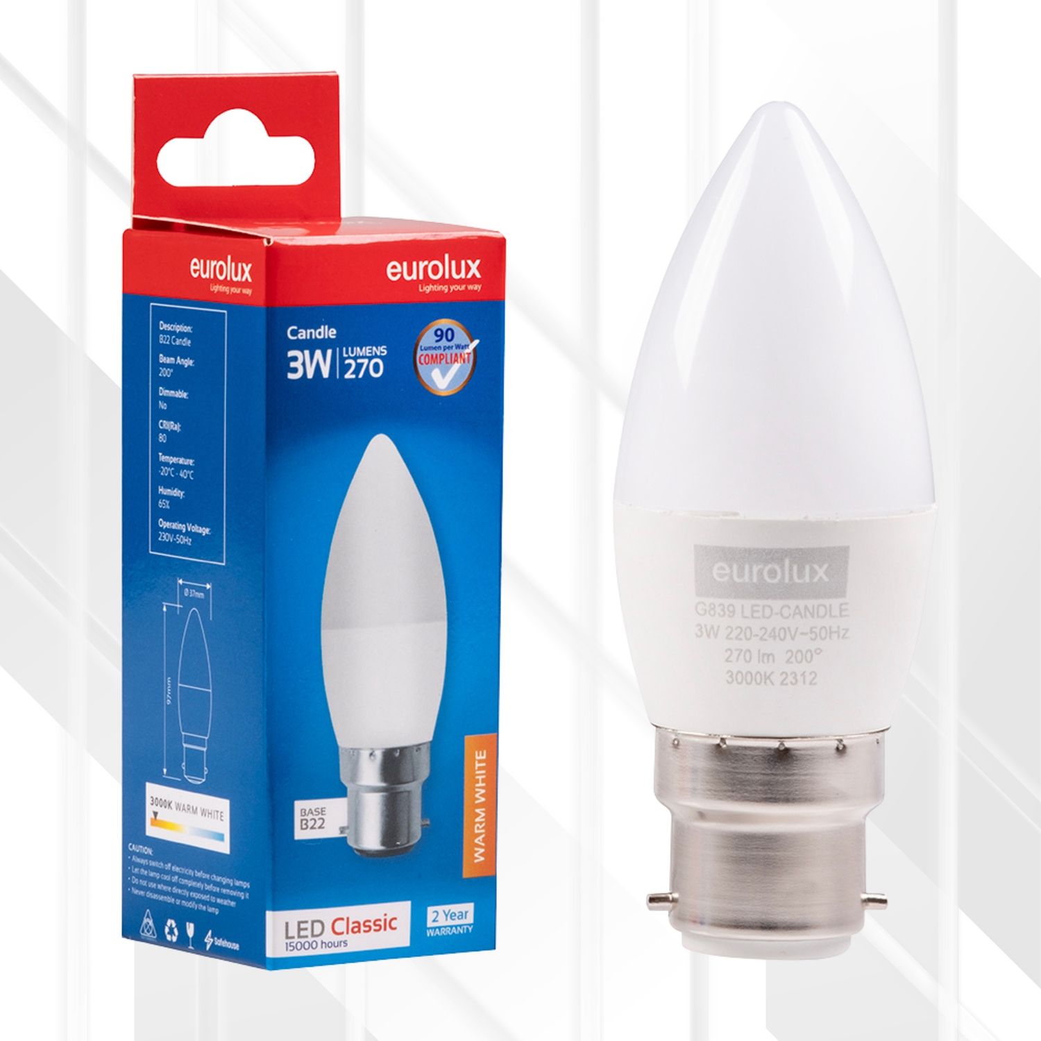 Candle Plastic Classic 3W LED B22 3000K