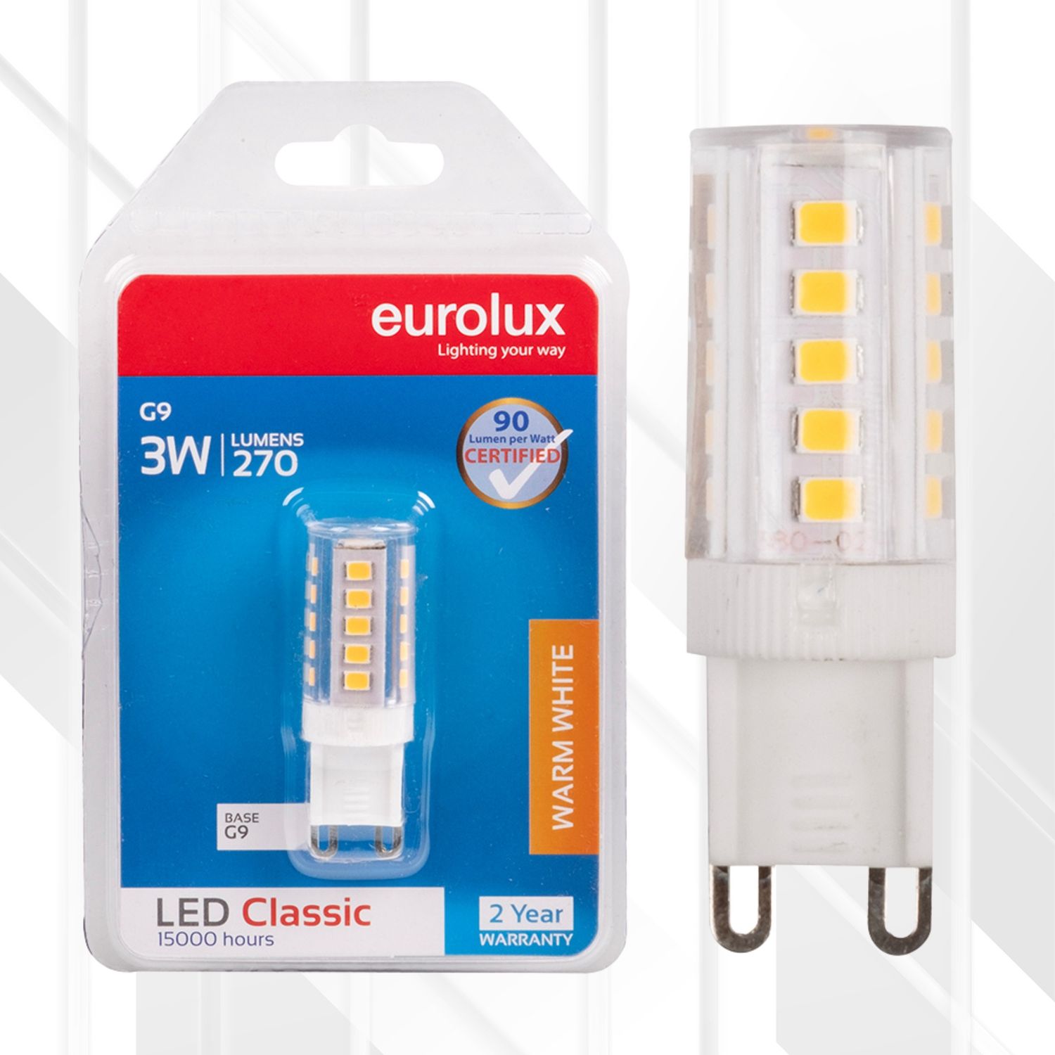 Bi-Pin Classic 3W LED G9 230V, Colour Temperature: 3000K (Warm White)