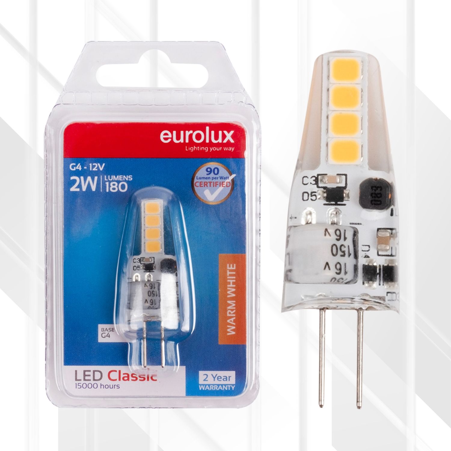 Bi-Pin Classic 2W LED G4 12V, Colour Temperature: 3000K (Warm White)