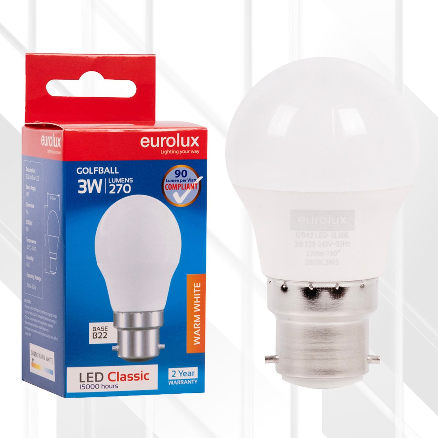 Golfball Classic 3W LED B22 3000K