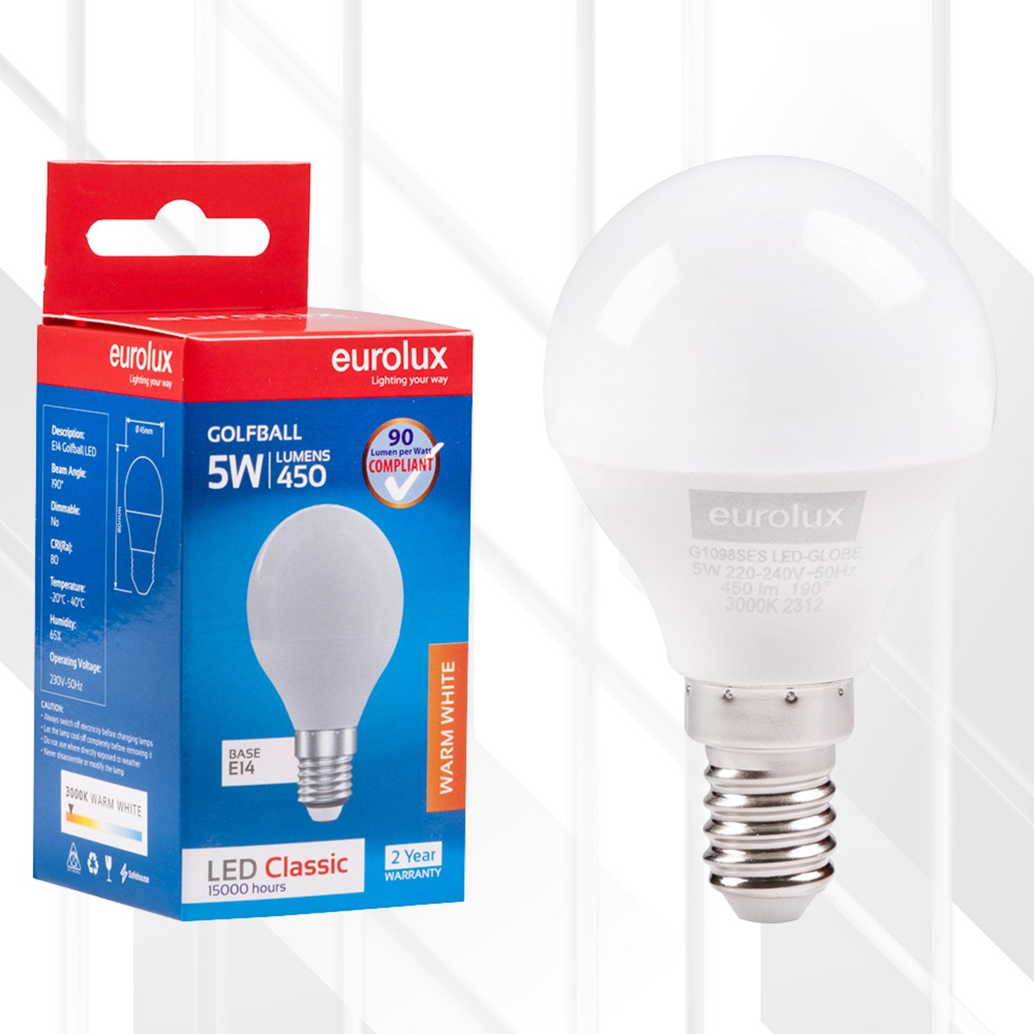Golfball Classic 5W LED E14 3000K, Pack Qty: Single