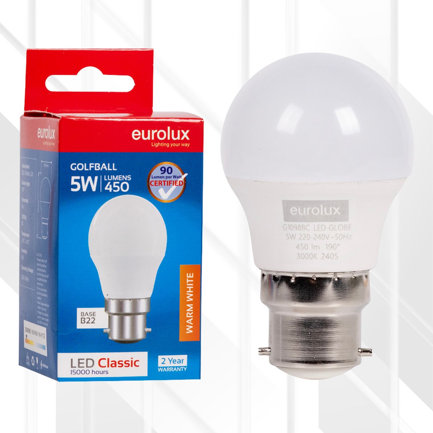 Golfball Classic 5W LED B22 3000K, Pack Qty: Single