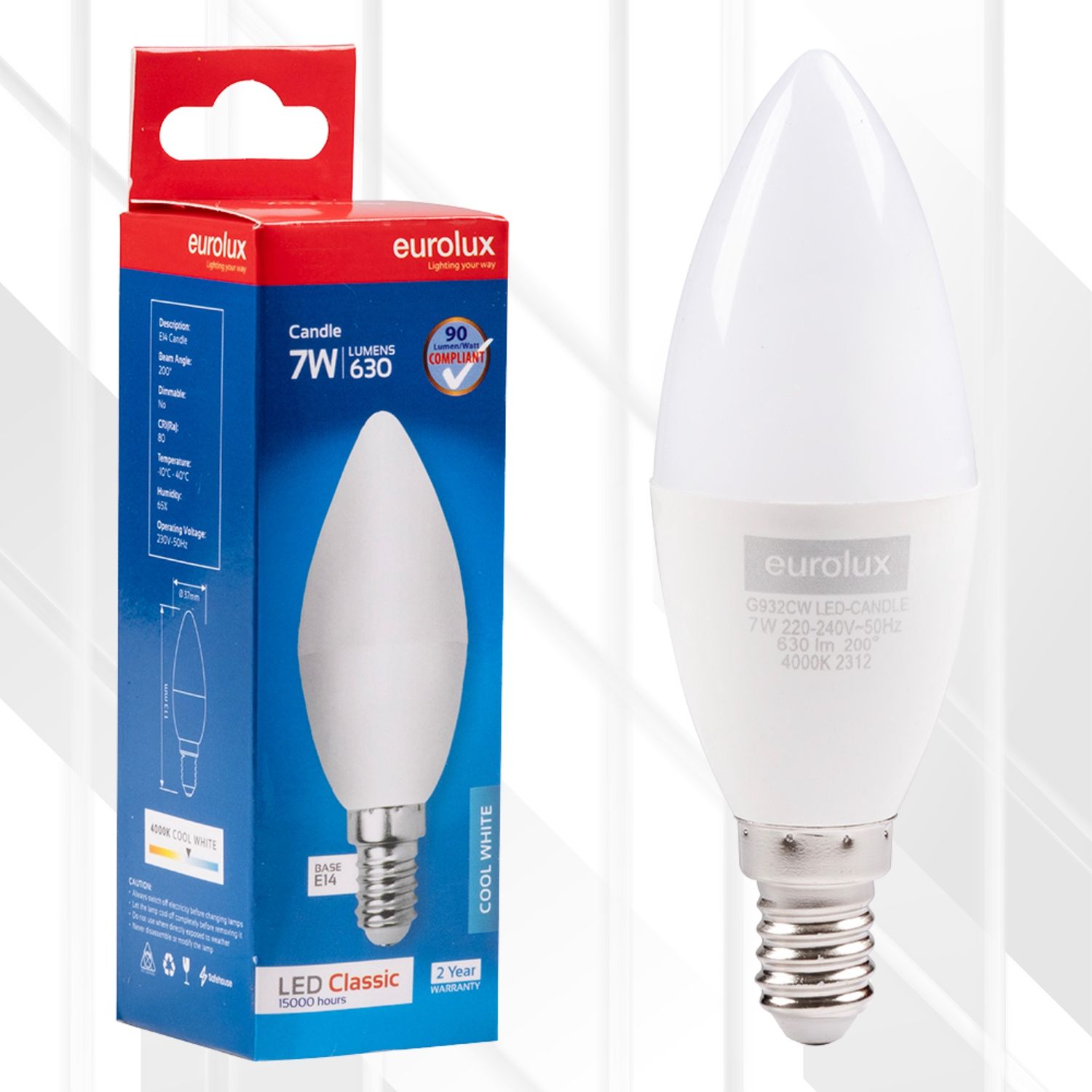 Candle Plastic Classic 7W LED E14, Colour Temperature: 4000K (Cool White)