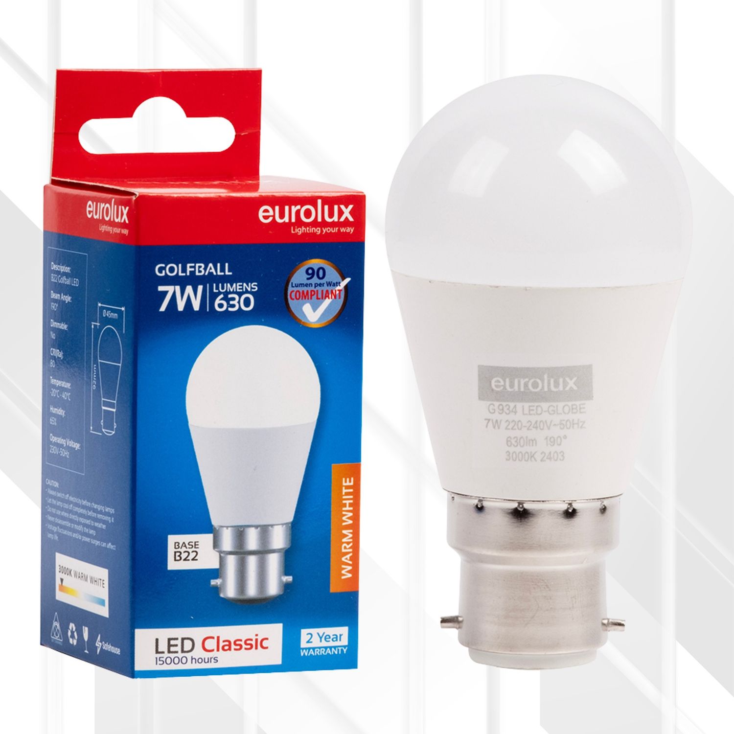 Golfball Classic 7W LED B22 3000K