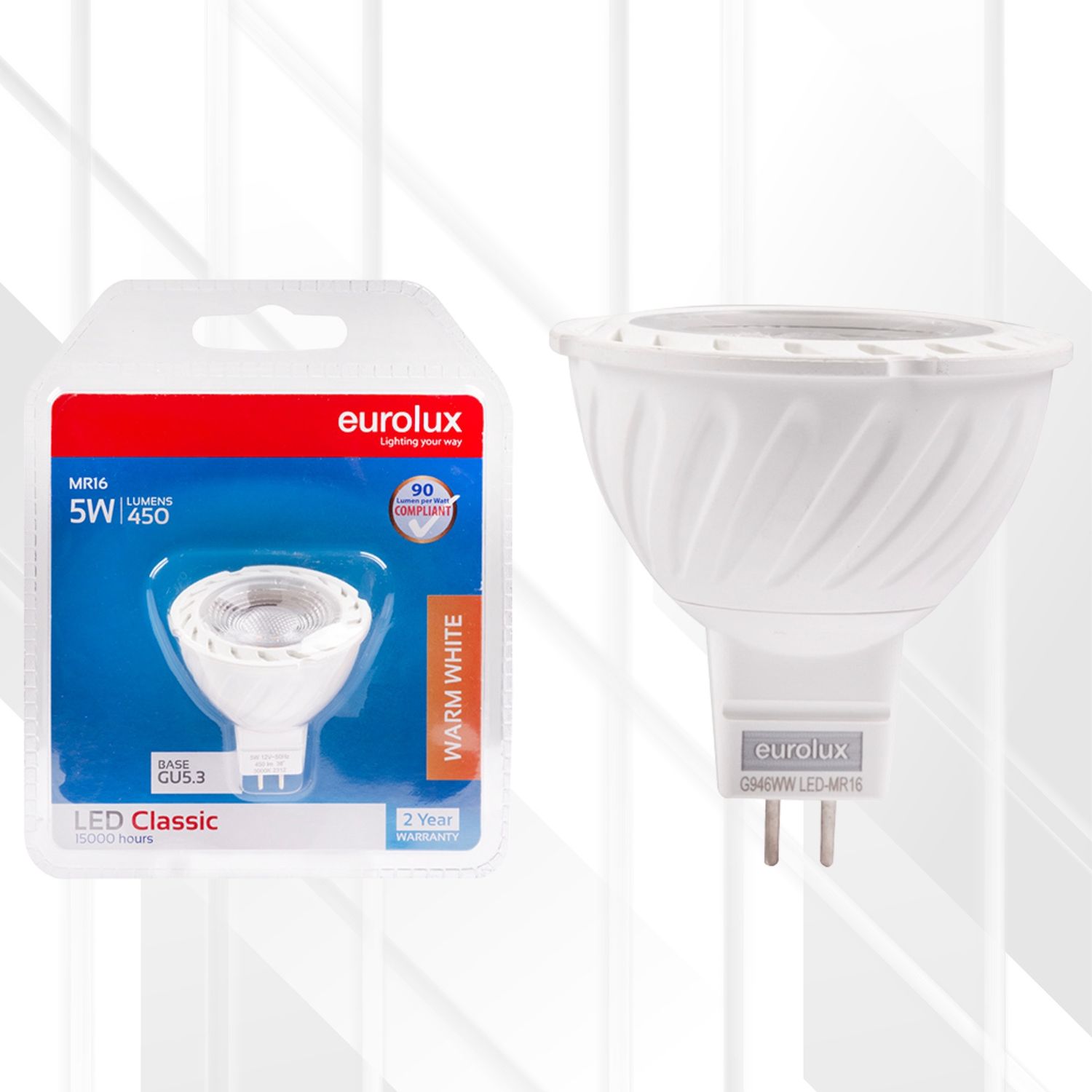 MR16 Classic Clear Lens 5W LED GU5.3, Colour Temperature: 3000K (Warm White)