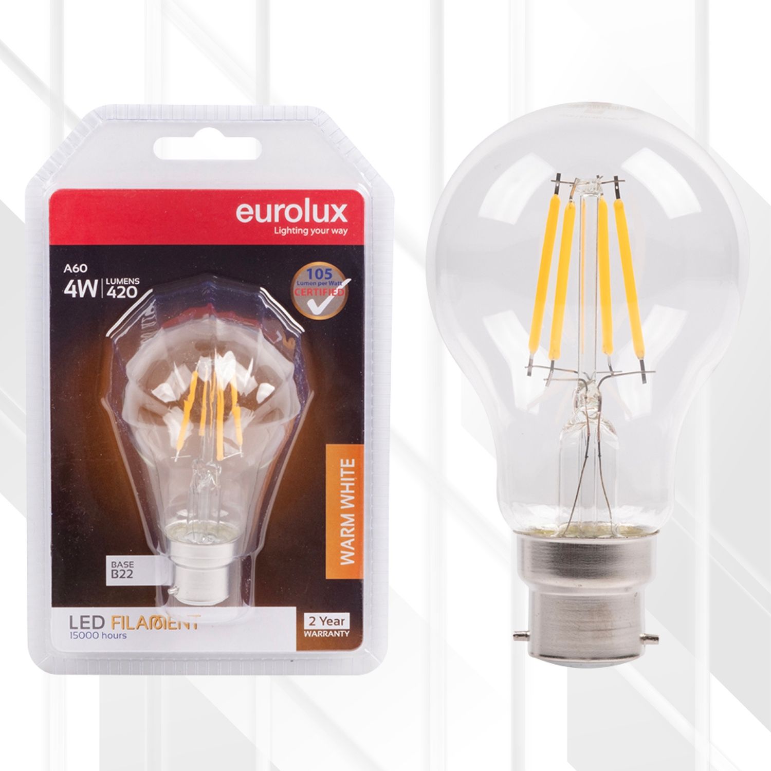 A60 Filament Clear 4W LED B22 3000K
