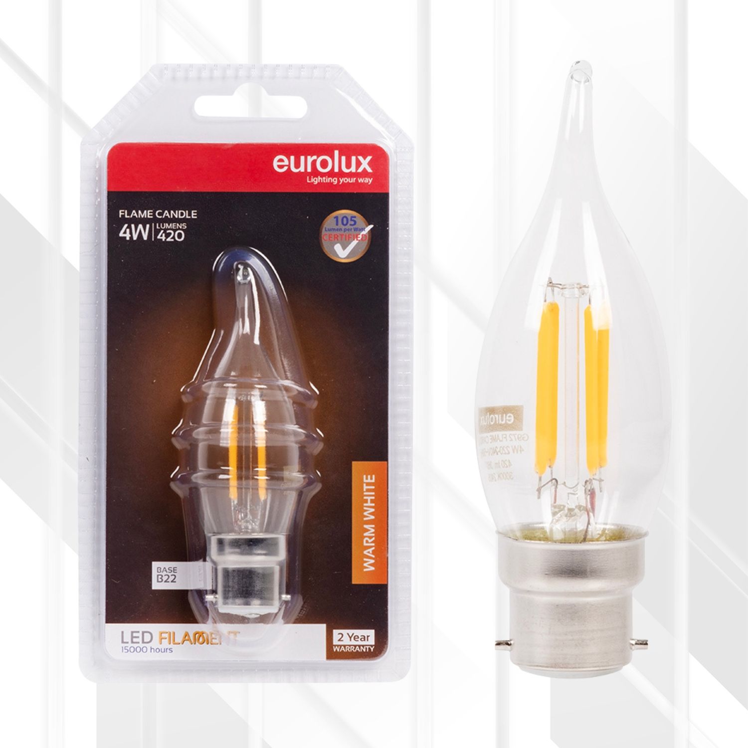 Candle Filament Flame 4W LED B22 3000K