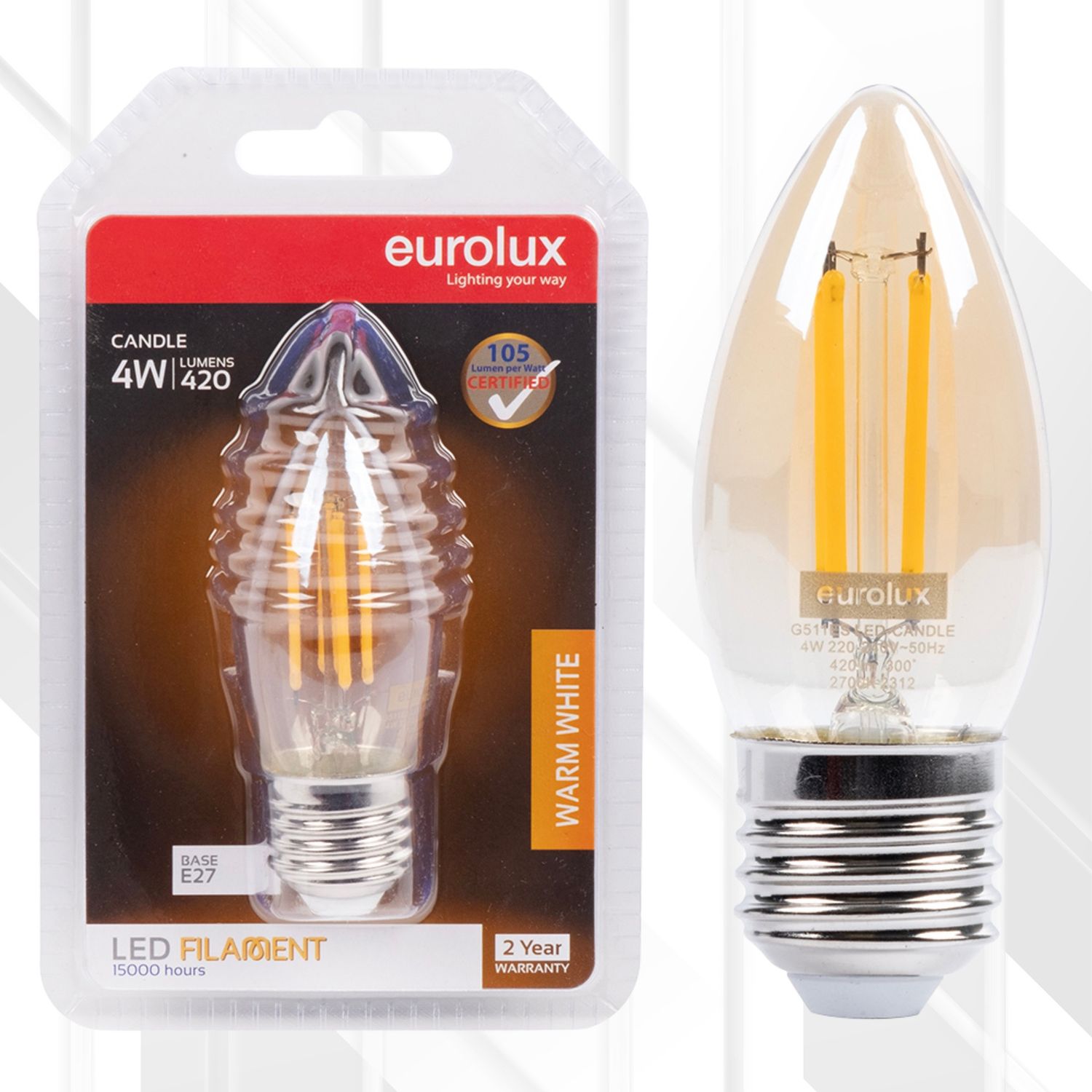 Candle Filament Amber 4W LED E27 2700K