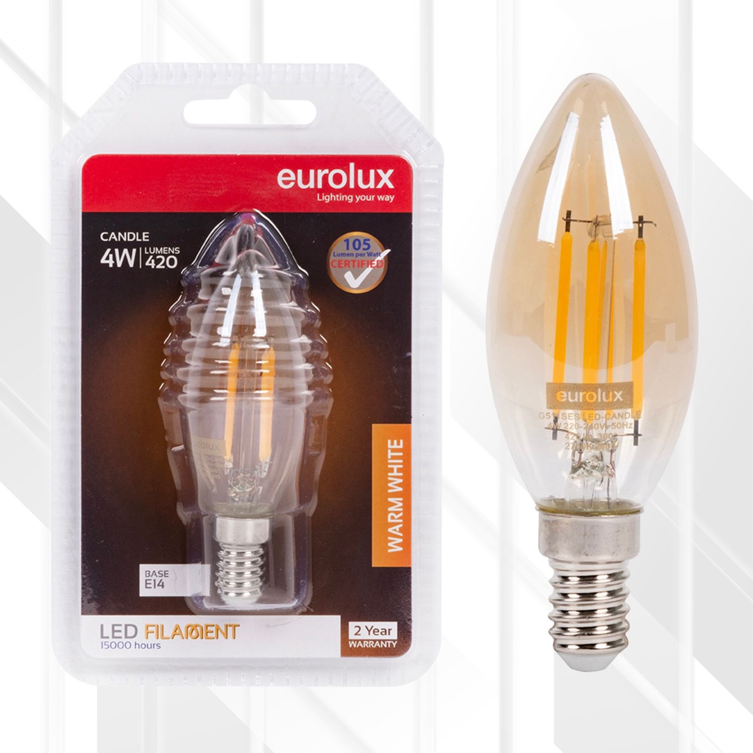 Candle Filament Amber 4W LED E14 2700K