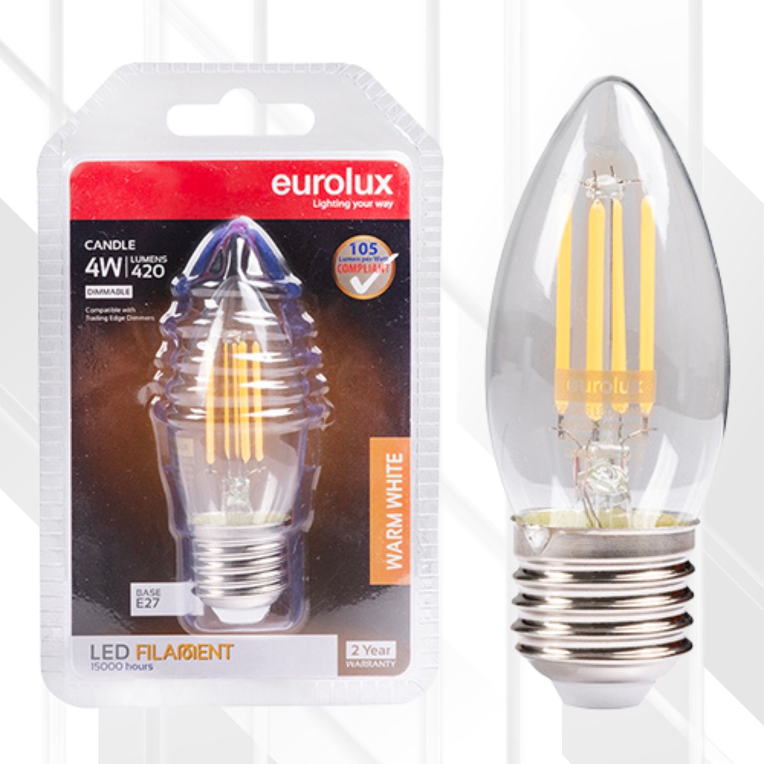 Candle Filament 4W LED E27 3000K Dimmable