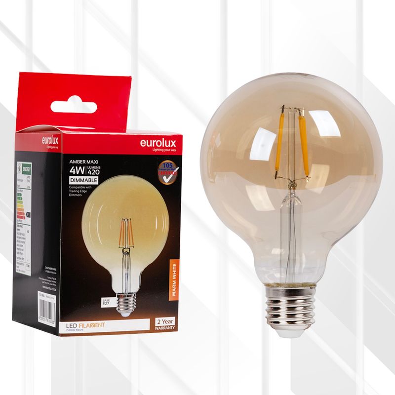 Mini Maxi Globe G95 Filament Amber 4W LED E27 2700K Dimmable