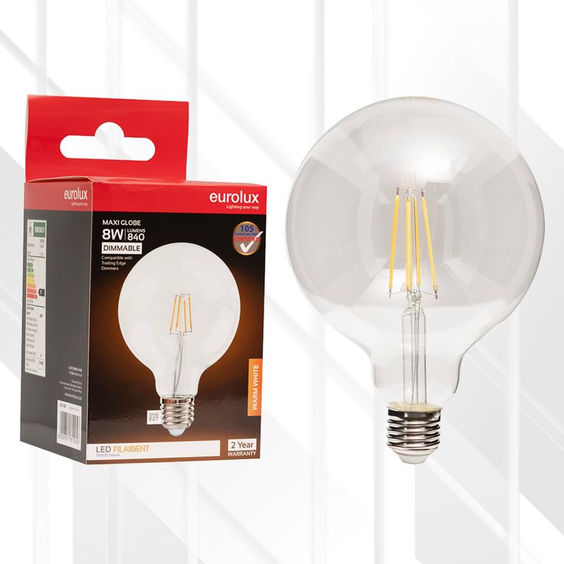 Maxi Globe G125 Filament 8W LED E27 3000K Dimmable