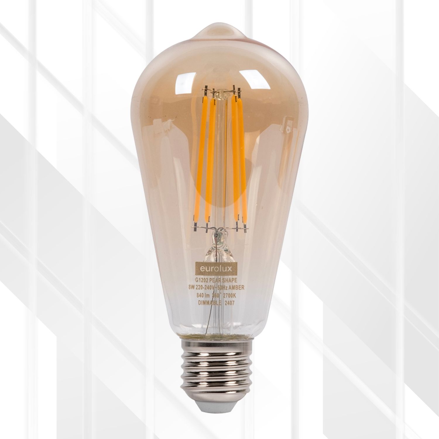Pear Filament Amber 8W LED E27 2700K Dimmable
