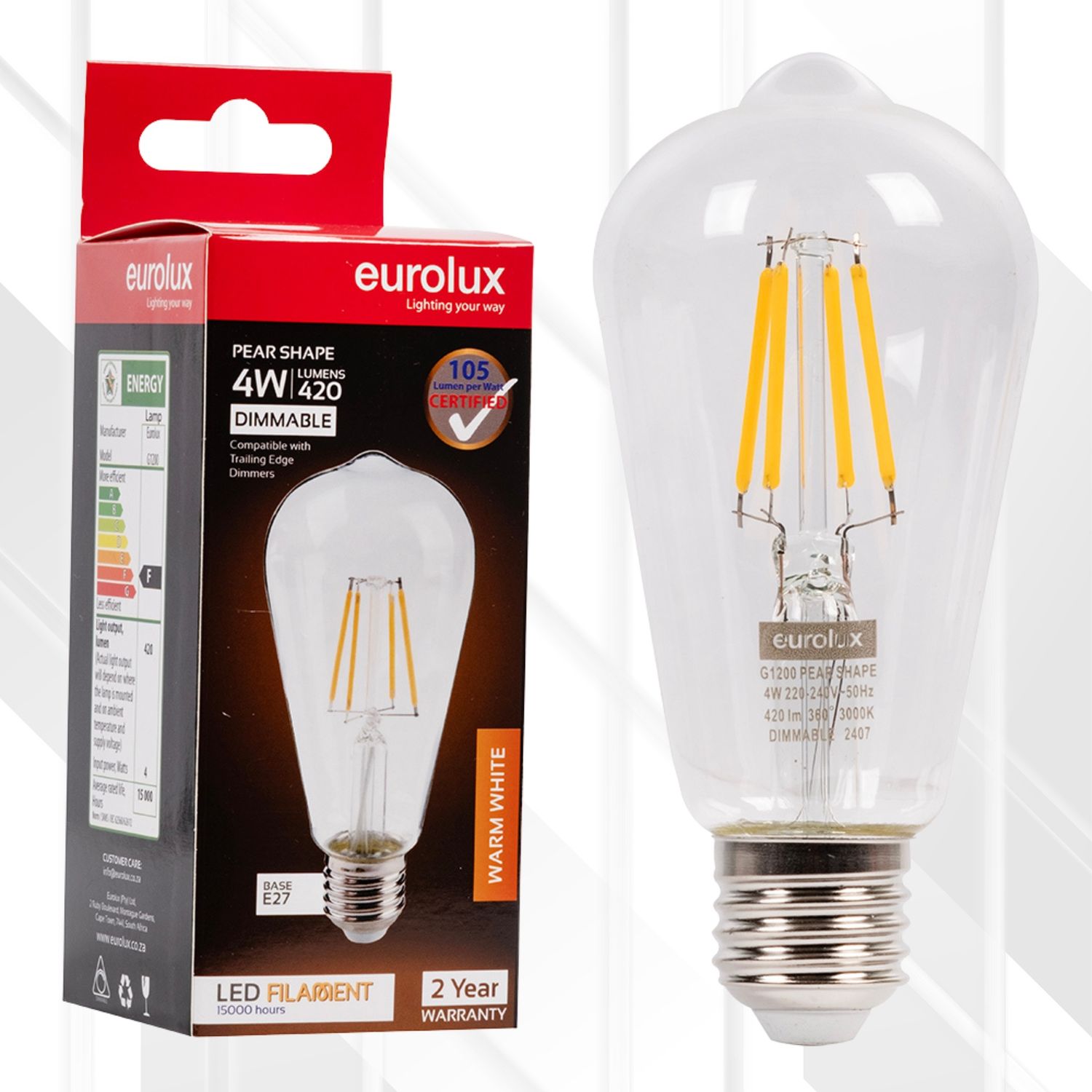 Mini Pear Filament 4W LED E27 3000K Dimmable