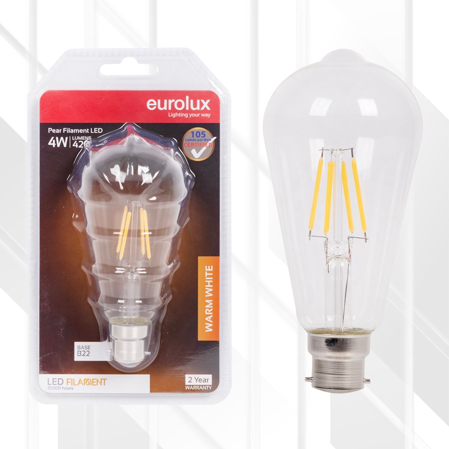 Pear Shaped Filament 4W LED B22 3000K
