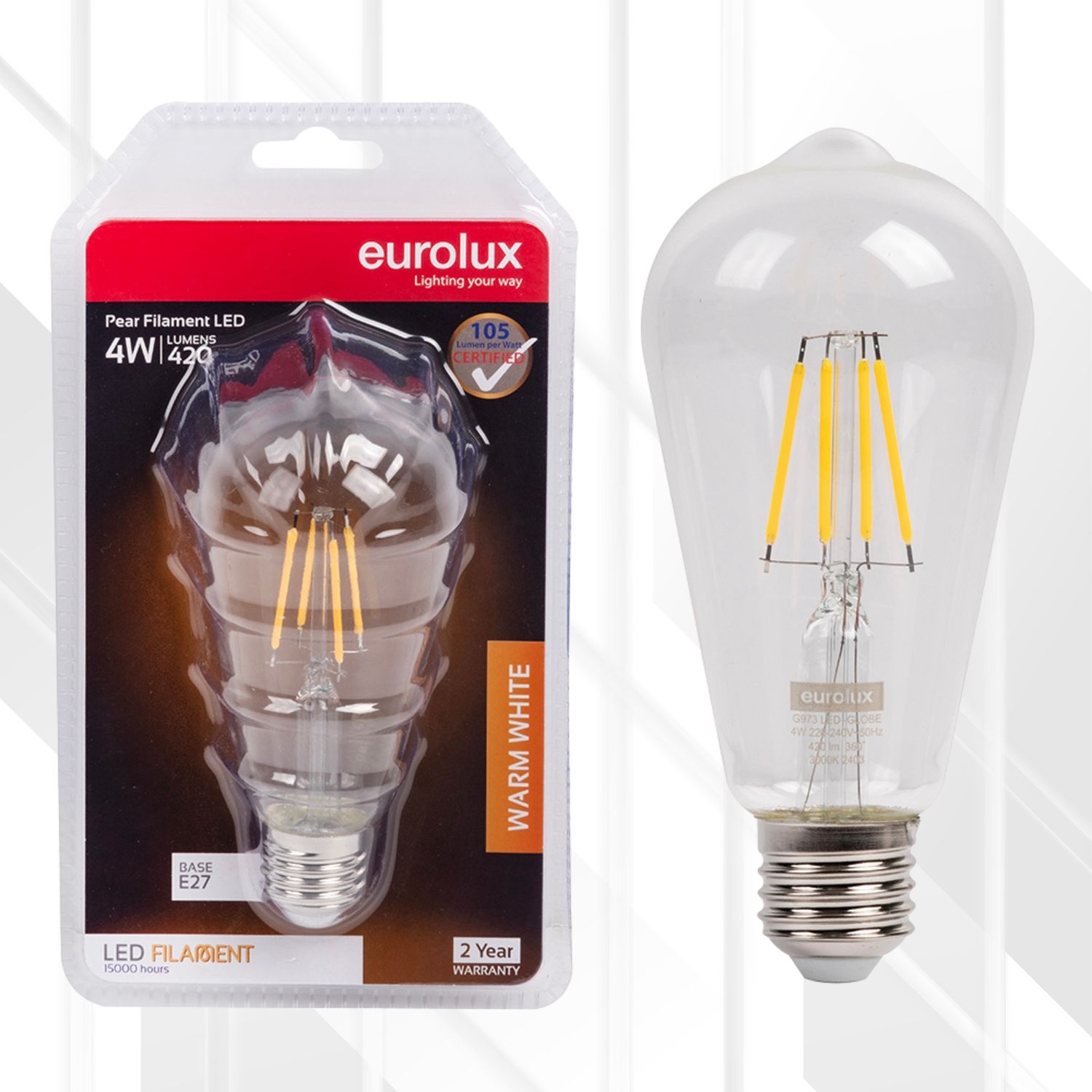 Pear Shaped Filament 4W LED E27 3000K