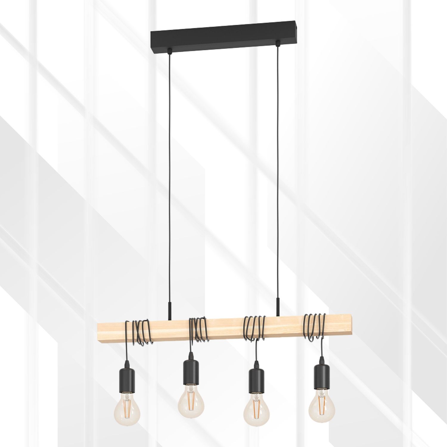 Townshend Pendant Black &amp; Wood, Size: 4 Light