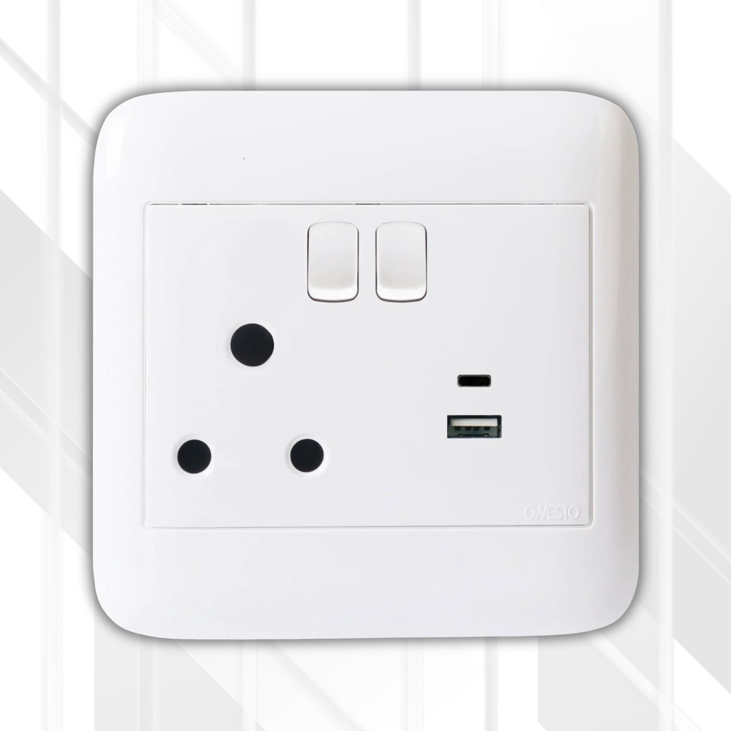 Onesto 16A Switched Socket RSA + USB + Type C 4x4, Colour: White