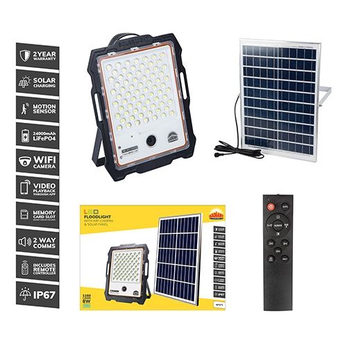 Solar Floodlight &amp; WIFI Camera LED 1160lm 7000K