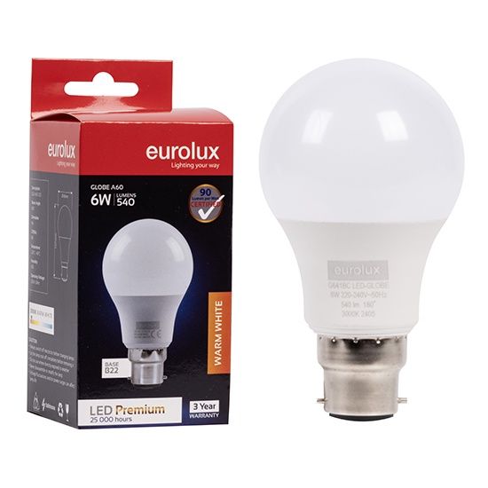 A60 Premium 6w LED B22 3000K - G641BC