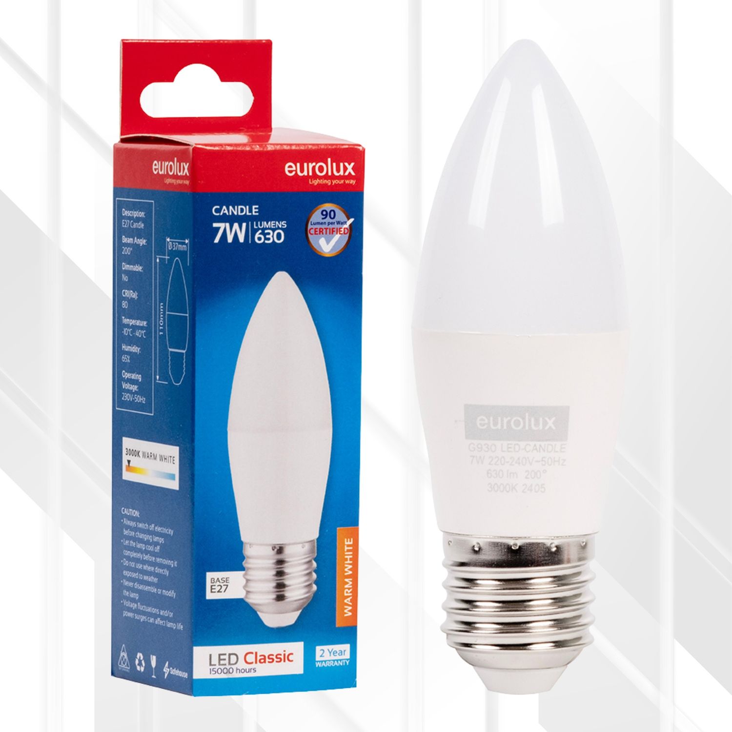 Candle Plastic Classic 7W LED E27, Colour Temperature: 3000K (Warm White)