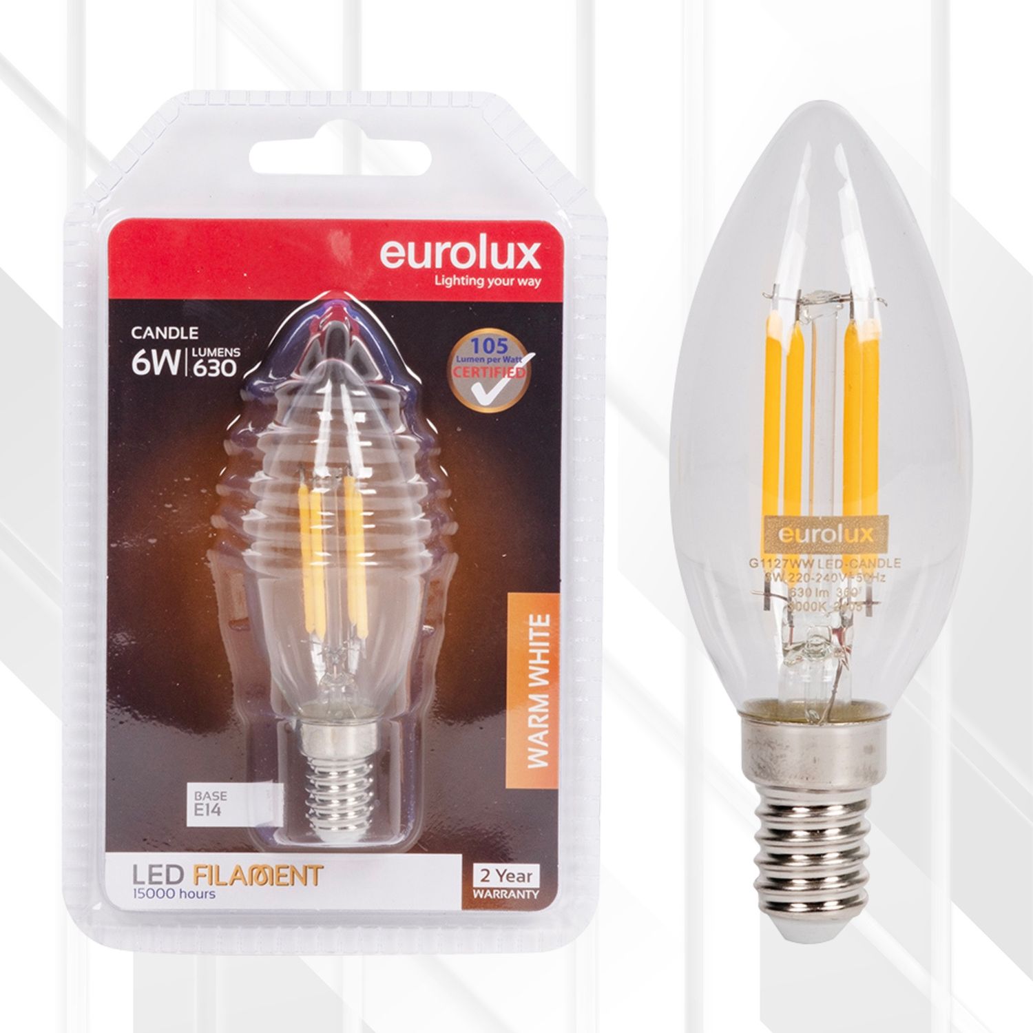 Candle Filament Clear 6W LED E14, Colour Temperature: 3000K (Warm White)