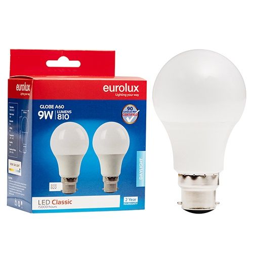 A60 Classic 9w LED B22 6500K Twin Pack Blister - G1131BC