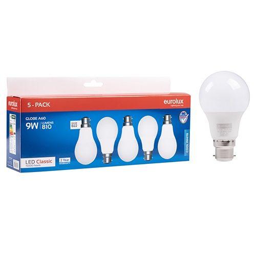 A60 Classic 9w LED B22 4000K 5 Pack N - G1102BC