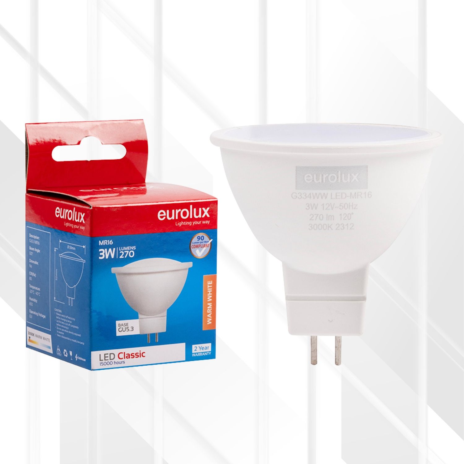 MR16 Classic Clear Lens 3W LED GU5.3, Colour Temperature: 3000K (Warm White), Pack Qty: Single