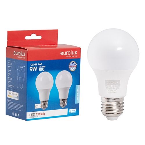 A60 Classic 9w LED E27 6500K Twin Pack Blister - G1131ES
