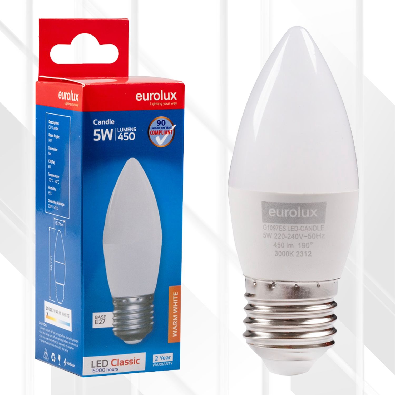 Candle Classic 5W LED E27 3000K, Pack Qty: Single