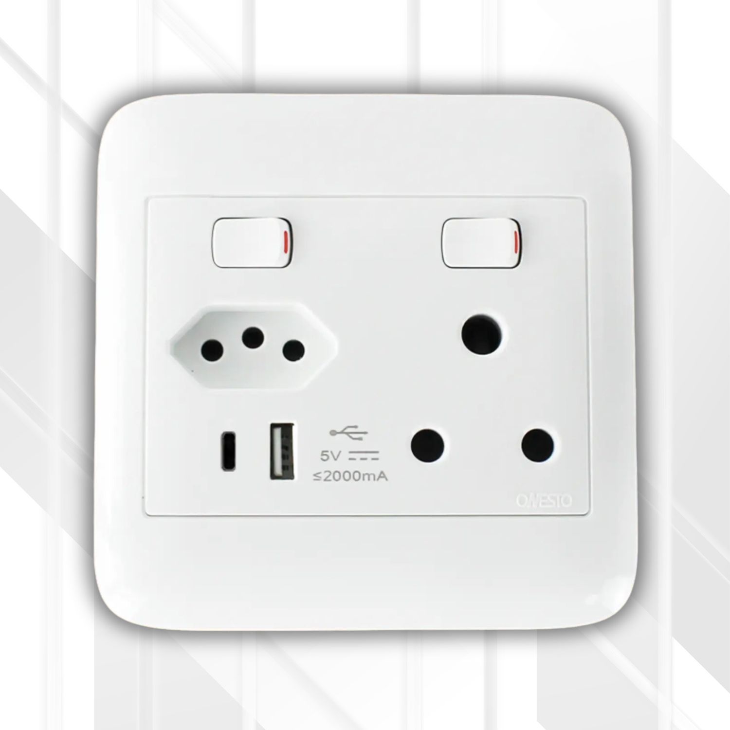 Onesto 16A Switched Socket RSA+ ZA + USB + Type C 4x4, Colour: White
