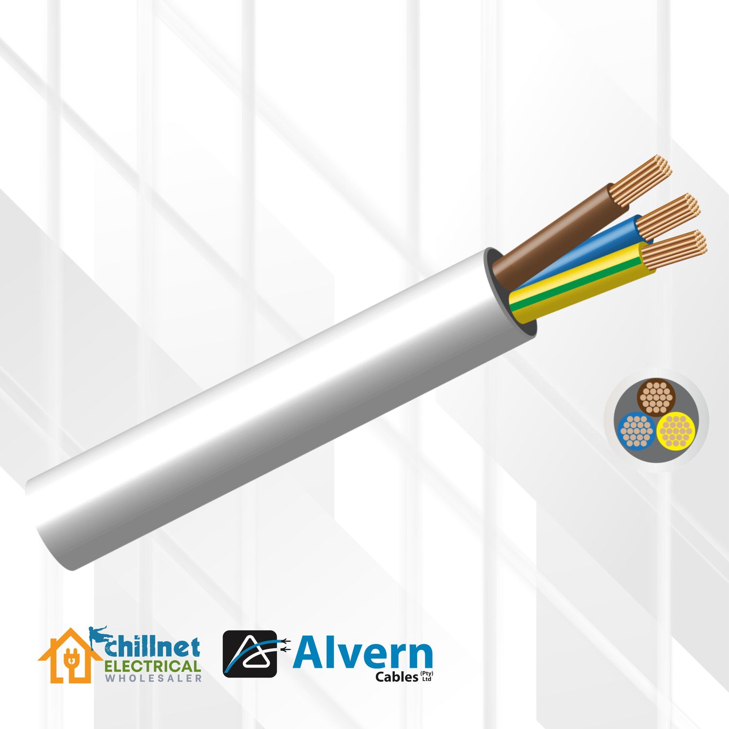 Cabtyre 2.5MM 3Core White, Quantity: Cut Per Meter