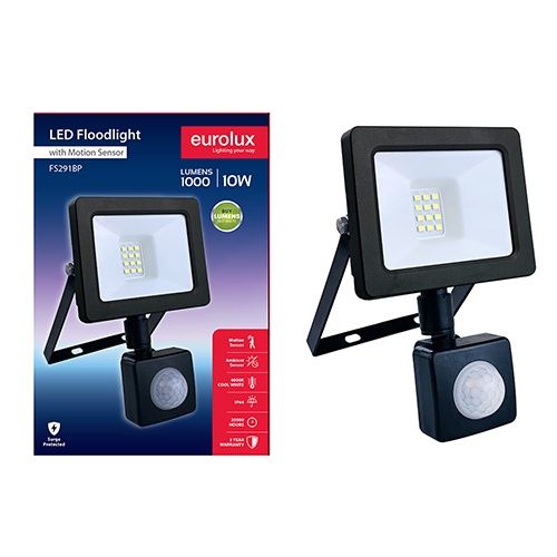 LED 10W Floodlight Black 4000K with Sensor Box