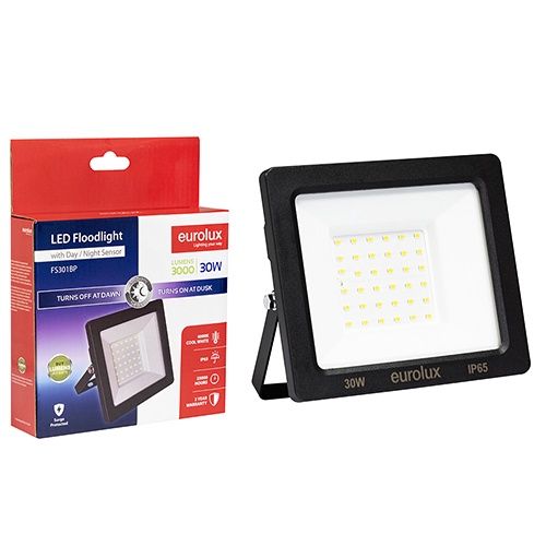 LED 30W Floodlight Black with Day Night Sensor Box