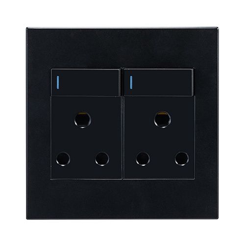 Horizon Modern Double Socket 16A Black