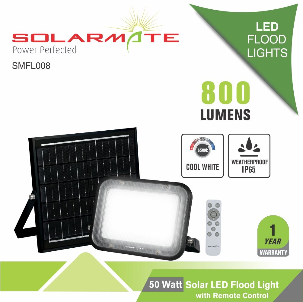 Solarmate 50Watt 800 Lumens Solar LED Floodlight + Remote Control