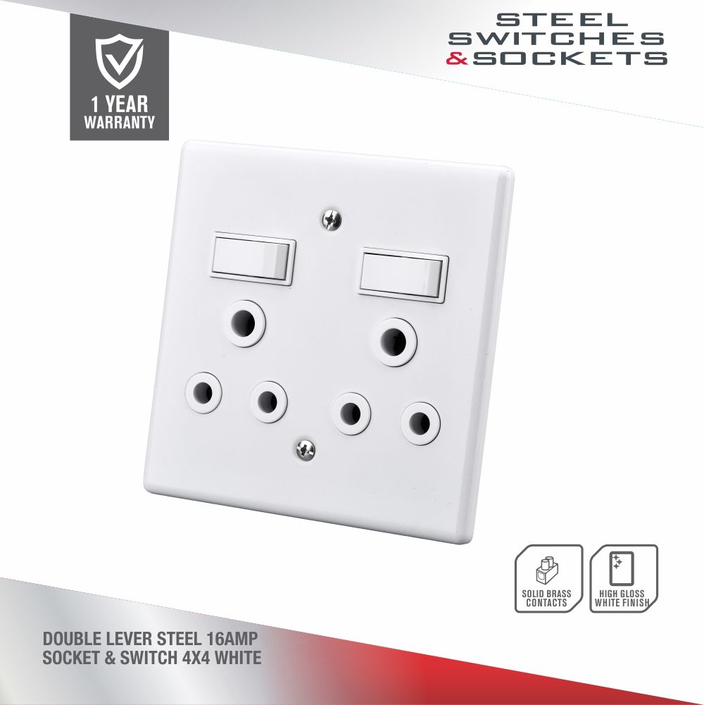 Electricmate Steel 16Amp Double Socket and Cover Plate 4x4